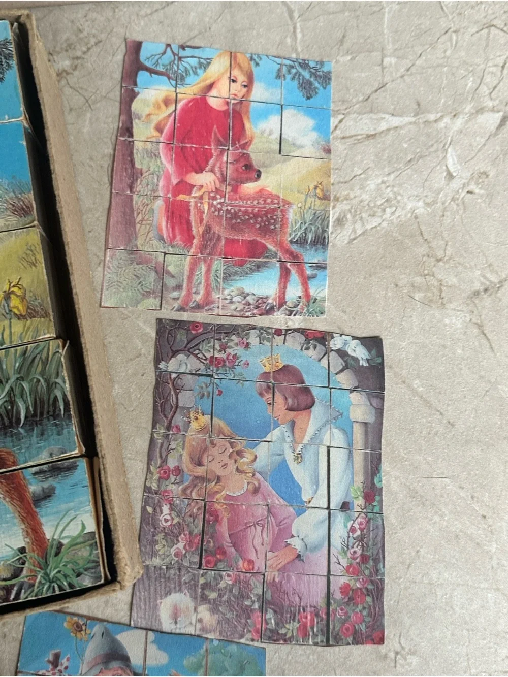 Grimm’s Fairy Tales vintage wooden puzzle blocks complete set wood toy
